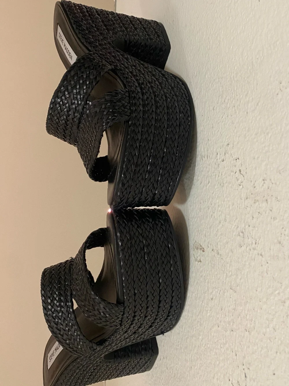 Steve Madden Black Woven Platform Slide Sandals